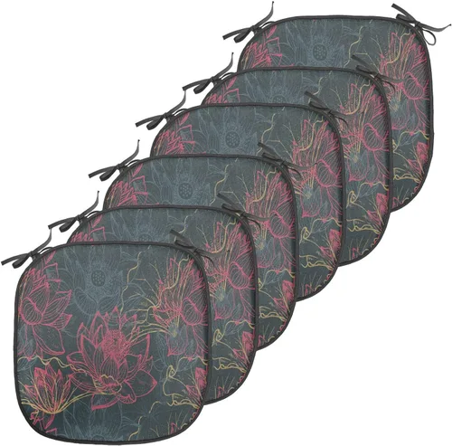 Vista 119 de Ambesonne Cojín de asiento para silla de flores, detalles florales con hojas y remolinos, estampado artístico romántico y vívido y vibrante