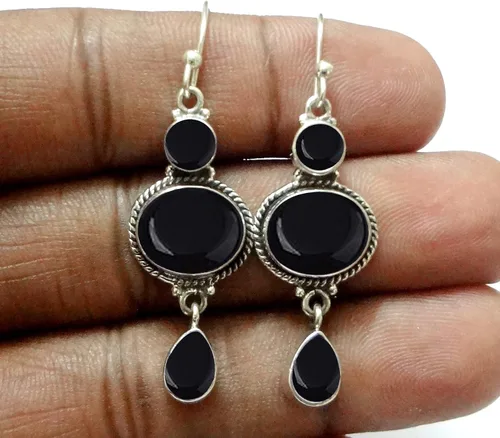 Vista 7 de Pendientes colgantes de plata esterlina fina para mujeres y niñas, aretes colgantes de piedras preciosas auténticas, aretes colgantes de gota
