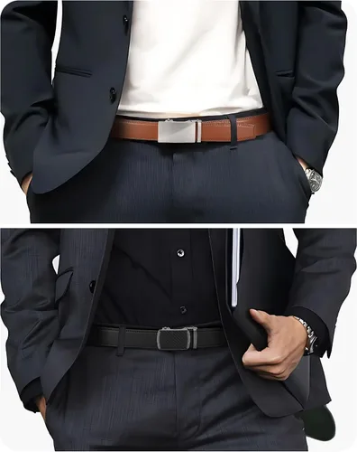 Vista 4 de CHAOREN Mens Belt Leather Ratchet Belt 2 Pack - Customizable Fit, Effortless Style (35mm)
