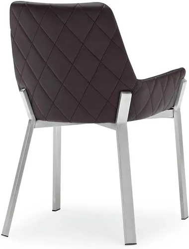 Vista 6 de ZURI Sydney Silla de comedor de cuero sintético marrón con patas de acero inoxidable cepillado