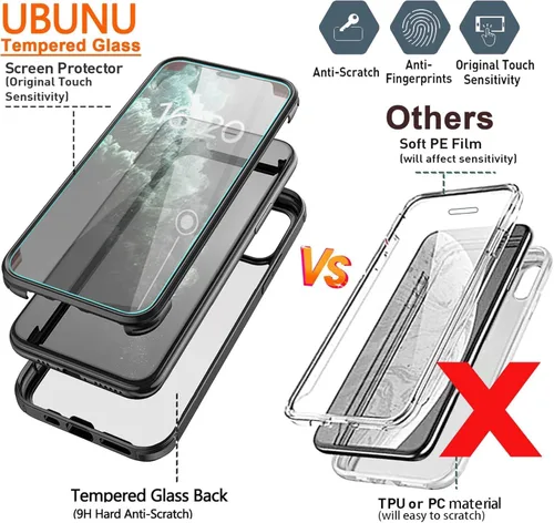 Vista 4 de Funda para iPhone 11 con protector de pantalla [vidrio templado 9H integrado], protección de cuerpo completo 360 de doble capa protectora