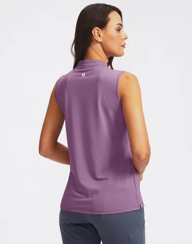 Vista 2 de SANTINY Camiseta de golf sin mangas para mujer, cuello en V, ligera, de ajuste seco, para tenis, polo de golf para mujer