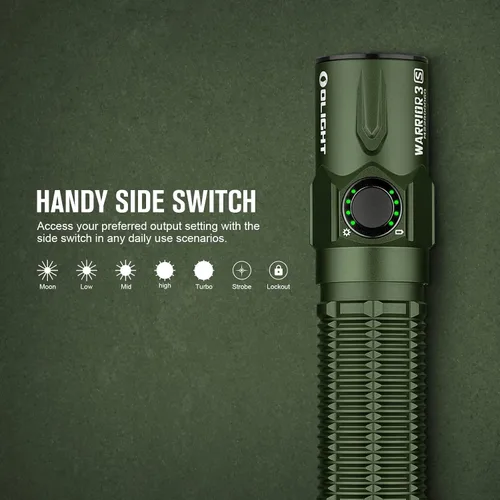 Vista 2 de OLIGHT Warrior 3S - Linterna táctica recargable, 2300 lúmenes, luz LED brillante, interruptores duales compactos, sensor de proximidad, batería