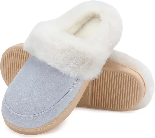 Vista 6 de NineCiFun - Pantuflas de casa de gamuza, unisex, mullidas, con forro de piel sintética, para interiores y exteriores, con suela de goma