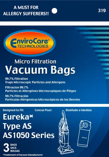 Vista 2 de EnviroCare Bolsas de vacío de micro filtración de repuesto diseñadas para adaptarse a montantes Eureka AS, paquete de 3