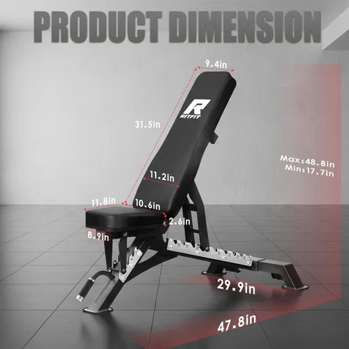 Vista 3 de RitFit Banco de pesas ajustable y plegable para gimnasio en casa, levantamiento de pesas y entrenamiento de fuerza, póster de entrenamiento