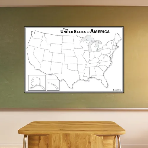 Vista 4 de Póster grande con mapa en blanco de Estados Unidos (18 x 24) laminado de 50 estados Young N Refined