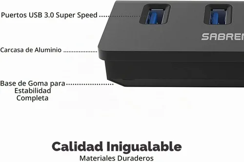 Vista 7 de SABRENT Concentrador de datos portátil de aluminio de 4 puertos USB 3.0 con cable USB 3.0 de 2.5 pies para iMac, MacBook, MacBook Pro, MacBook Air
