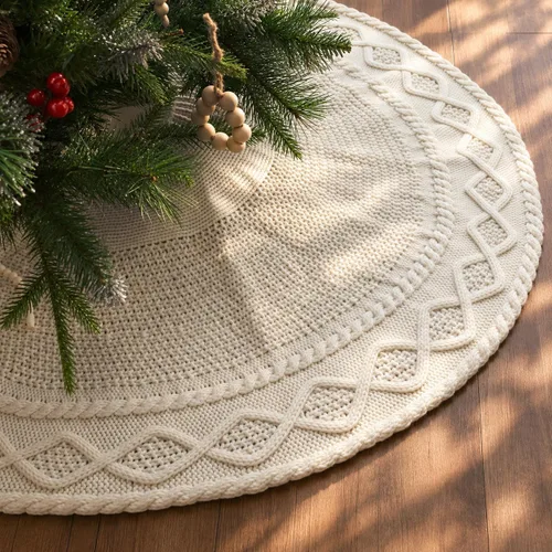 Vista 6 de Faldones de punto para árbol de Navidad, falda de árbol neutro