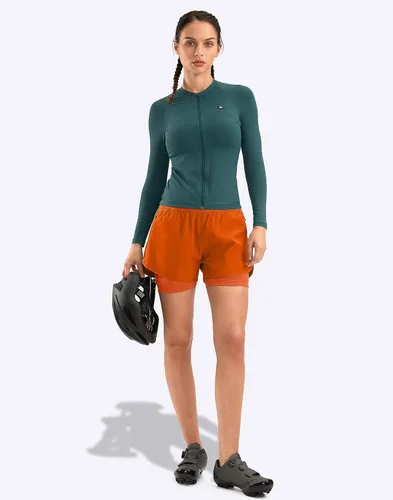 Vista 6 de Bikewa Pantalones cortos de ciclismo de montaña para mujer, acolchados en 4D, con bolsillos con cremallera