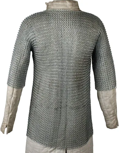 Vista 6 de Camisa larga medieval renacentista Haubergeon réplica guerrero Chainmail Armor XL