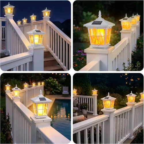 Vista 6 de JOFIOS Paquete de 2 luces solares con tapa de poste, luz de llama, para Blanco