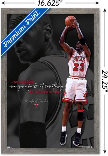 Vista 3 de Trends International Michael Jordan - Póster de pared con texto en inglés «Can't Accept Not Trying», 14.725 x 22.375 pulgadas, versión enmarcada