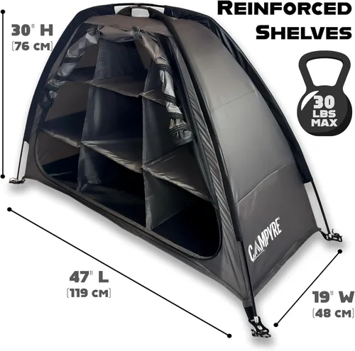 Vista 4 de Organizador de camping para tienda de campaña y RV con solapa con cremallera, almacenamiento de 9 estantes. Organizador de zapatos para RV