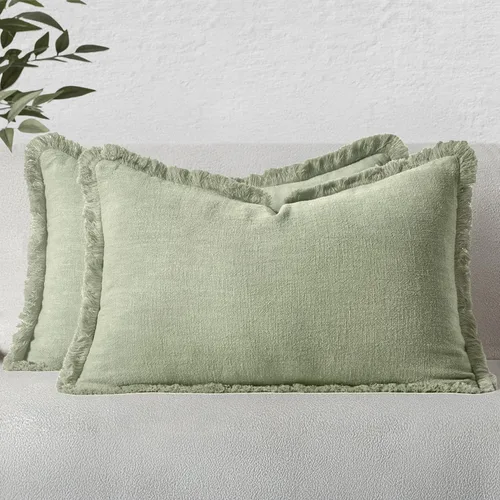 Vista 84 de MIULEE Fundas de almohada decorativas con flecos de lino bohemio beige 16 x