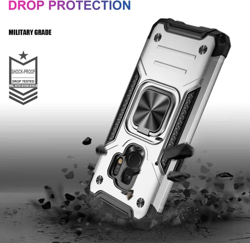 Vista 4 de IKAZZ Funda para Galaxy S9, TPU flexible suave y de doble capa y policarbonato duro, antideslizante, de cuerpo completo, resistente, funda plateado