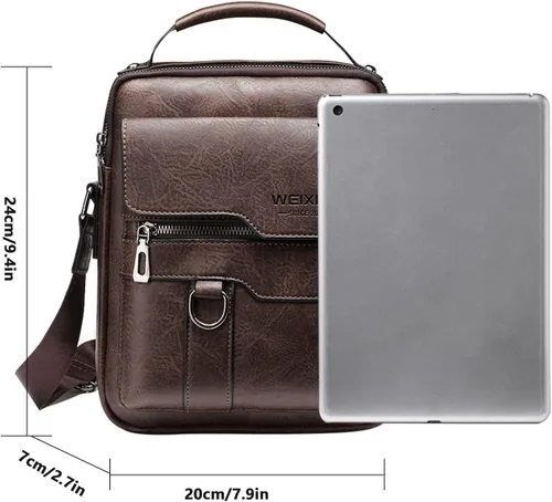 Vista 6 de Bolsa de mensajero para hombre, de piel sintética, bolsa de hombro, bolsa de viaje, bolso de hombre, bolso casual, bolsa de mano con personalidad
