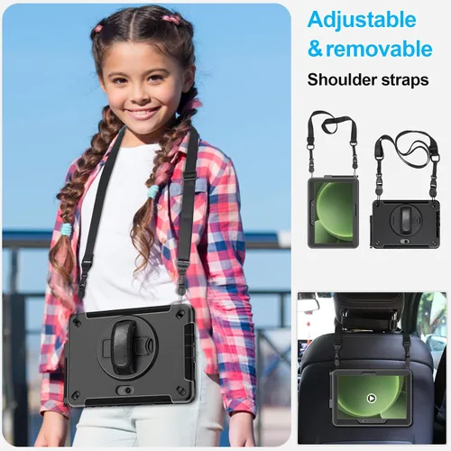 Vista 5 de Funda para Galaxy Tab Active 5 Pro 2025/4 Pro 2022/2019 de 10.1 Pulgadas: TPU con Soporte - Protector de Pantalla - Correa de Mano - Correa de Negro