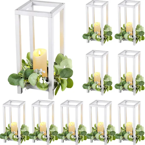 Vista 13 de Geelin 10 piezas de linterna de madera para centro de mesa de boda, linterna de vela de madera, portavelas decorativo para mesa de fiesta de boda