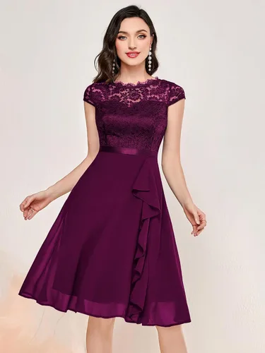 Vista 4 de MISSMAY Vestido de fiesta formal con volantes de gasa en contraste de encaje vintage para mujer