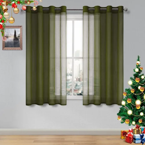 Vista 171 de DWCN Cortinas traslúcidas color verde frijol para sala de estar y dormitorio - Cortinas voile con aspecto de lino sintético con ojales en la parte
