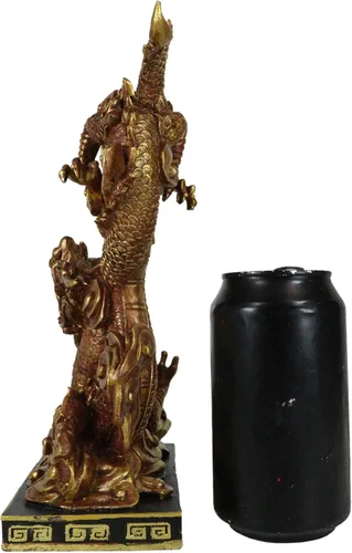 Vista 8 de Ebros Gift Estatua decorativa del rey dragón dorado con base de pedestal negro de 10.25 pulgadas de alto, estatua oriental legendaria de Yin Yang