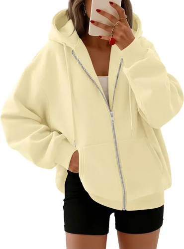 Vista 19 de Trendy Queen - Sudaderas con capucha y cremallera para mujer, sudaderas de gran tamaño, trajes de moda de otoño, chaquetas informales, ropa