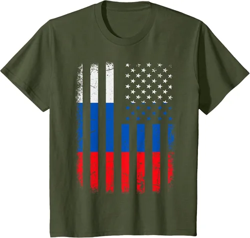 Vista 24 de Russian American Flag Russia America Pride Heritage T-Shirt Asphalt Grey