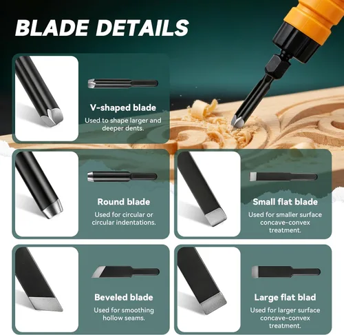 Vista 5 de Molino colgante de cincel de madera eléctrico, máquina de grabado de control de pedal para carpintería, máquina de tallar cincel de madera con mango