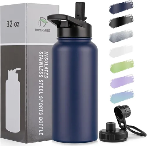 Vista 74 de DOMICARE Botella de agua para niños de 16 onzas para la escuela, de acero inoxidable, con aislamiento al vacío de doble pared, botella de agua