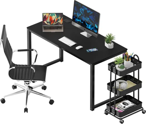 Vista 4 de SHW Escritorio para computadora de oficina de grado comercial de 48 pulgadas, color negro Grado comercial