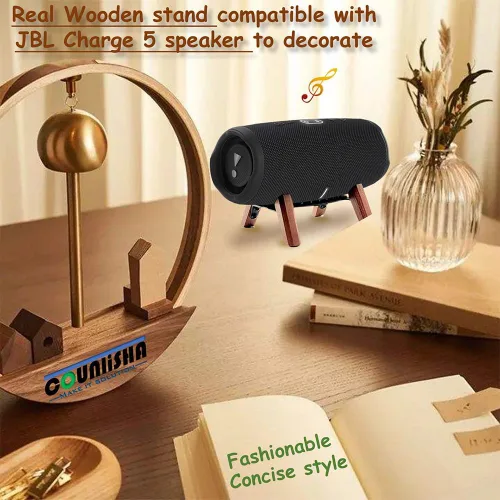 Vista 7 de Soporte de madera real compatible con altavoz portátil JBL Charge 5, Charge 6, soporte de trípode, soporte de madera estable y resistente utilizado