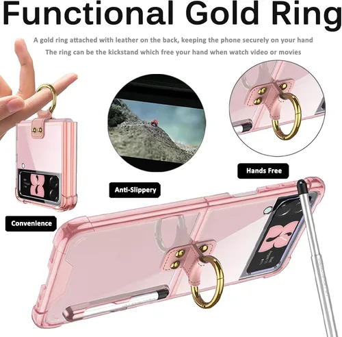 Vista 12 de Miimall Funda compatible con Samsung Galaxy Z Flip 4 2022 con bolígrafo, funda ultradelgada Flip 4 con soporte para anillo, TPU suave + PC, a prueba