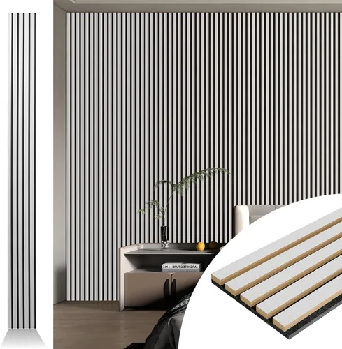 Vista 18 de Art3d 2 paneles acústicos de listones de madera para pared y techo, panel de absorción de sonido acanalado 3D con acabado de madera, roble