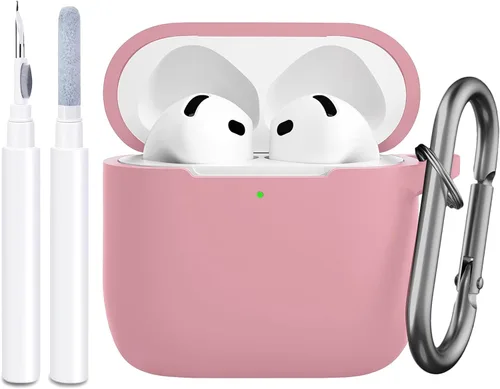 Vista 12 de Funda compatible con AirPods de 4ª generación, funda de silicona protectora suave con kit de limpieza, accesorios para Apple AirPods 4 Gen 2024, LED