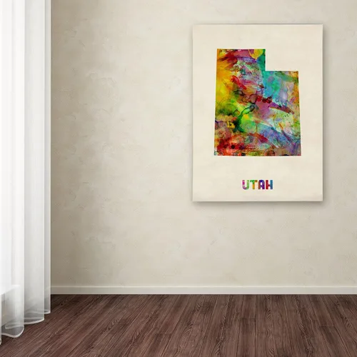 Vista 3 de Trademark Fine Art Utah Map by Michael Tompsett - Lienzo decorativo para pared, 14 x 19 pulgadas