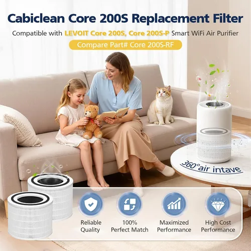 Vista 2 de Paquete de 2 filtros de repuesto Core 200S, compatibles con LEVOIT Core 200S Core 200S-P Smart WiFi purificador de aire, comparar la pieza # Core