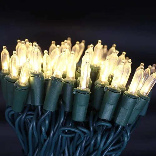 Vista 5 de Guirnalda de 100 luces LED de Navidad de color blanco cálido, cable verde de 35 pies, certificado UL, conectable, mini luces de Navidad