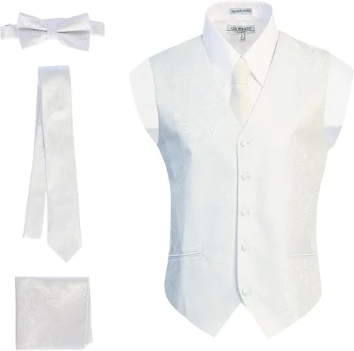 Vista 23 de Gioberti Chaleco formal de cachemira de 4 piezas para hombre, corbatín y pañuelo de bolsillo Negro B