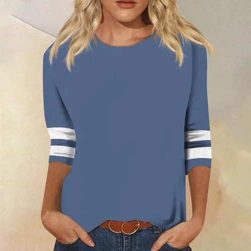 Vista 3 de Camisa de Navidad de talla grande, blusa casual de manga tres cuartos con estampado de cuello redondo