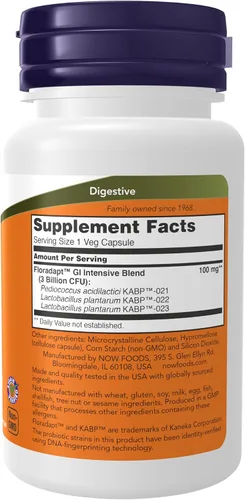Vista 2 de Now Intestinal Bacteria Support, probiótico clínicamente validado, promueve la regularidad*, 60 cápsulas vegetales