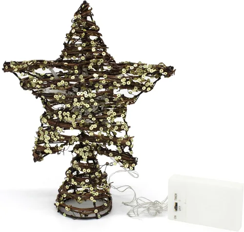Vista 11 de CVHOMEDECO. Estrella Negra para la Copa del Árbol con Luces LED Blanco Cálido y Temporizador para Adornos de Remate de Árbol de Navidad y Decoración