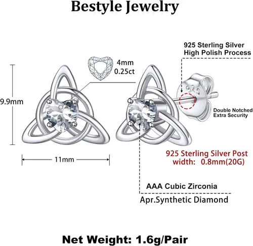 Vista 6 de Bestyle Pendiente celta de plata de ley 925 con piedras para mujeres y niñas, bonito adorno de nudo celta con piedra natal encanto, joyería