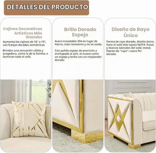 Vista 3 de Sofá Chesterfield de terciopelo moderno de mediados de siglo de 81 pulgadas, sofá victoriano de 3 plazas, muebles de lujo con detalles de acero