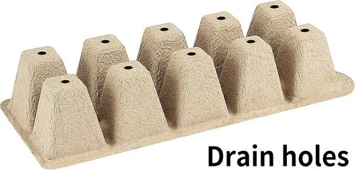 Vista 3 de Bandeja de inicio de semillas 100 celdas, macetas de turba biodegradables para plántulas, paquete de 10 vasos cuadrados de pulpa de 1.8 pulgadas