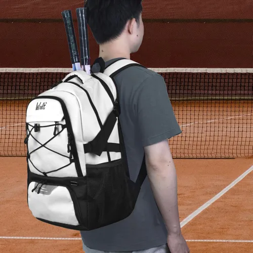 Vista 7 de Mochila para raqueta de tenis WOLT - Mochila grande para raqueta de tenis para hombres y mujeres - Compartimento ventilado para zapatos - Capacidad