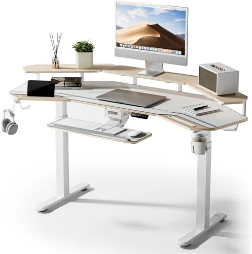 Vista 19 de EUREKA ERGONOMIC Aero - Escritorio eléctrico de pie en forma de W de 55 pulgadas, escritorio para juegos de computadora de altura ajustable con Negro