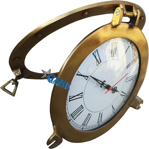 Vista 5 de Antiguo 9 pulgadas de latón macizo navegación náutica marina de pared de latón ojo de buey reloj montado en la pared de latón mejor para regalo