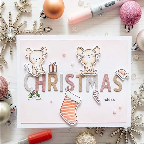 Vista 3 de Sellos transparentes de ratón de Navidad y juegos de troqueles para hacer tarjetas, plantillas de corte para álbumes de recortes, álbum de fotos