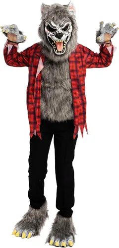 Vista 5 de Spooktacular Creations Disfraz de hombre lobo de Halloween para niños con máscara, guantes y zapatos para fiestas de disfraces de Halloween